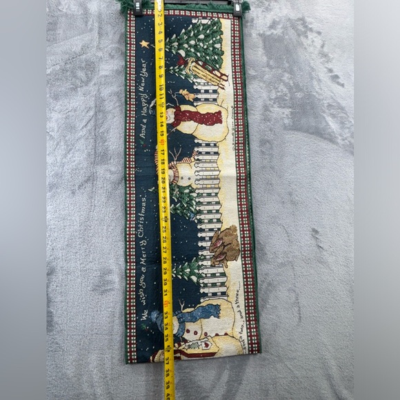 Sandi Gore Evens Tapestry Table Runner 72”x13” Snowmen Merry Christmas Rabbits - Picture 9 of 16